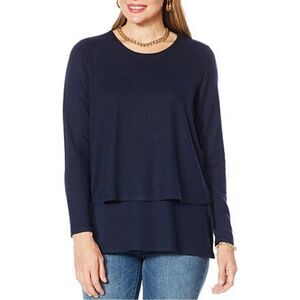 DG2 by Diane Gilman Navy Blue Blouse Top Size Small